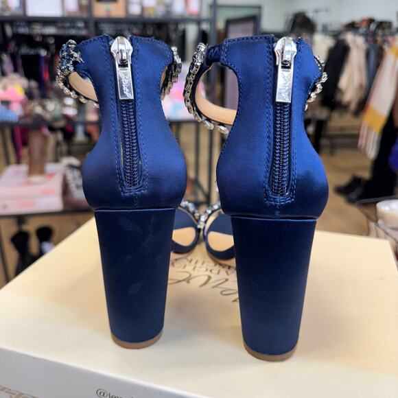 Jewel by Badgley Mischka Odessa Crystal Adorned Block Heel Navy Blue - Picture 4 of 5